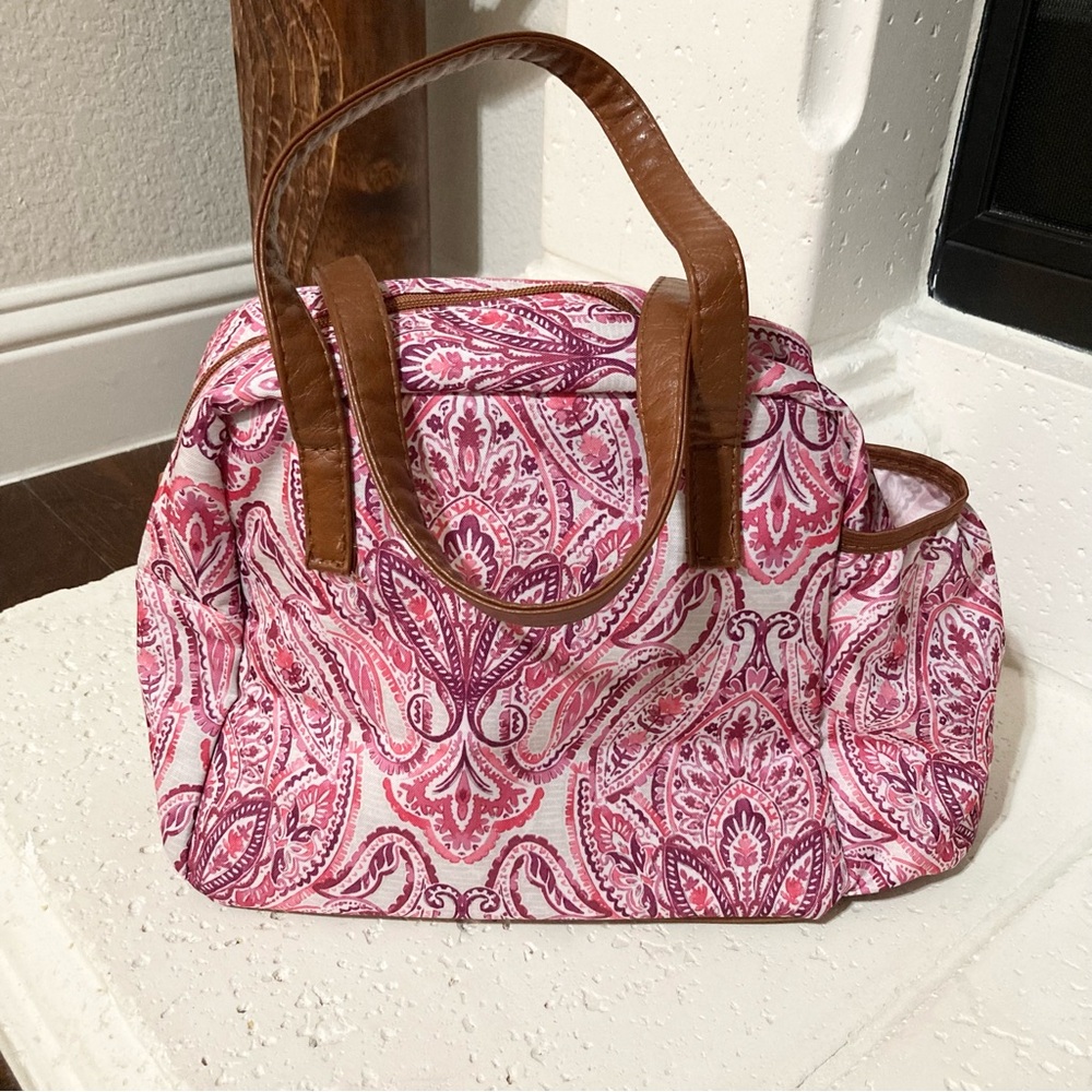 Pink Paisley Tote Bag with Brown Handles